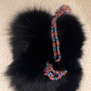 Black Fox Fur Bag with Colorful Strap